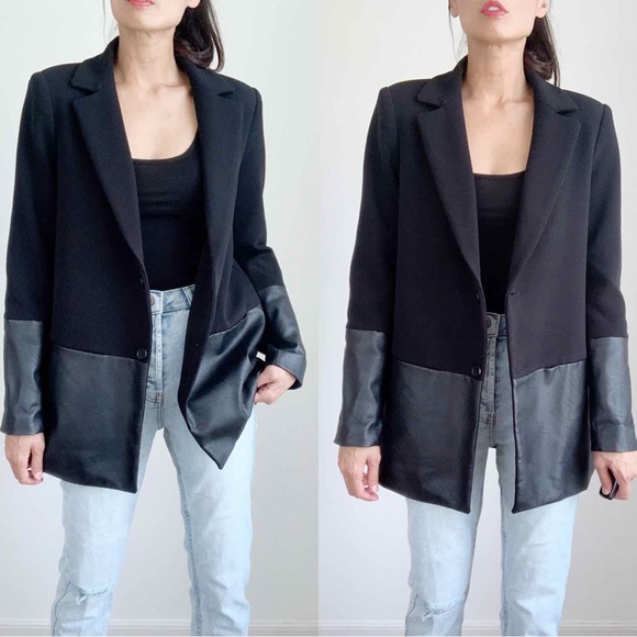 VEGAN LEATHER CONTRAST COAT JACKET - Picture 3 of 5